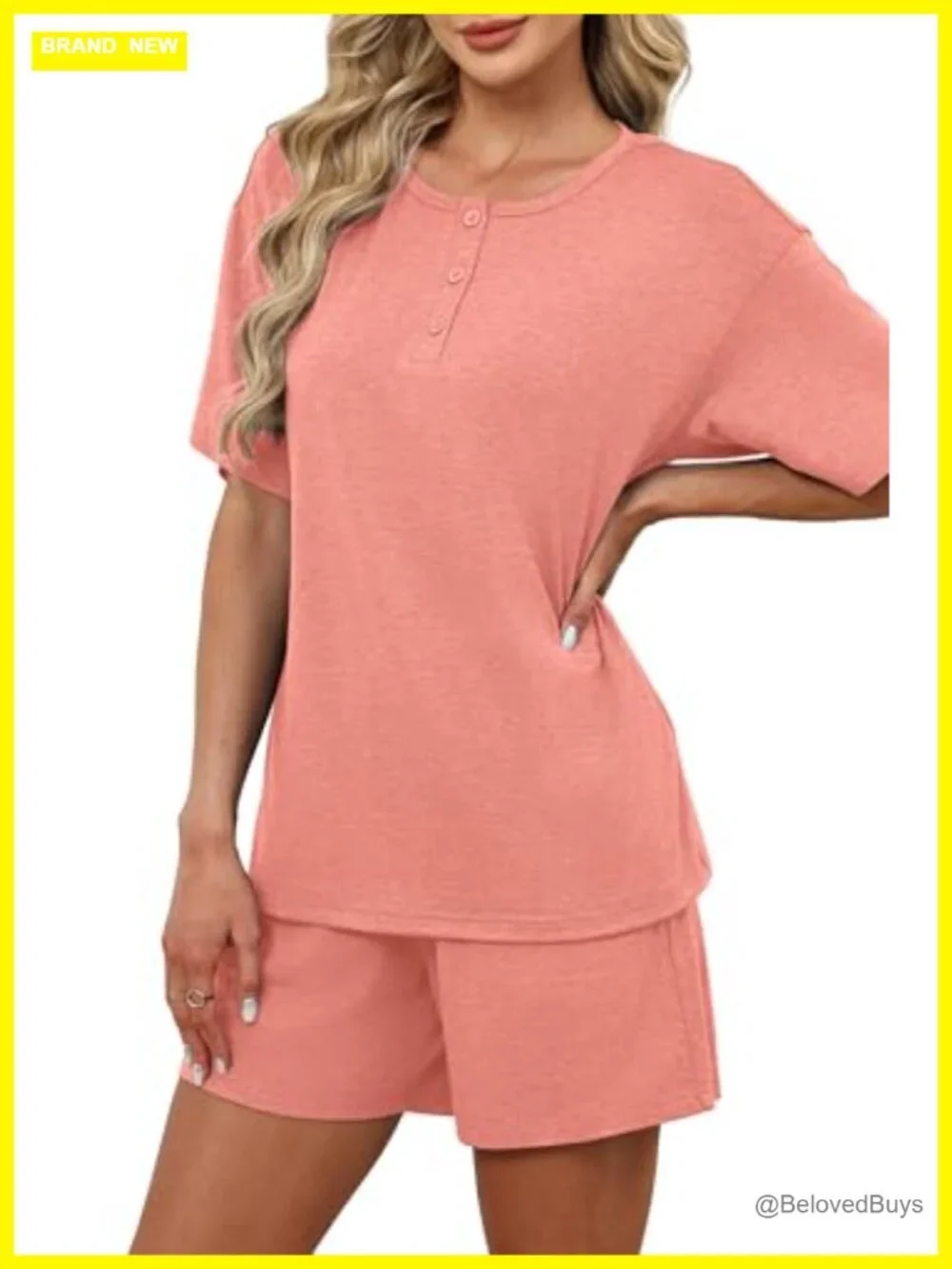 2 Piece Lounge Set Short Sleeve Button Down Top and Shorts with Pockets
